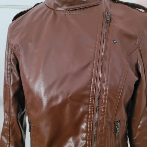 LA Redoute Collections Brown Leather Jacket Size 6 - Picture 6 of 11